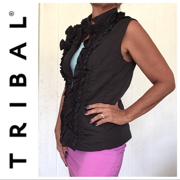 TRIBAL BLACK SLEEVELESS PUFFER VEST NWT SIZE MEDIUM - Picture 1 of 16